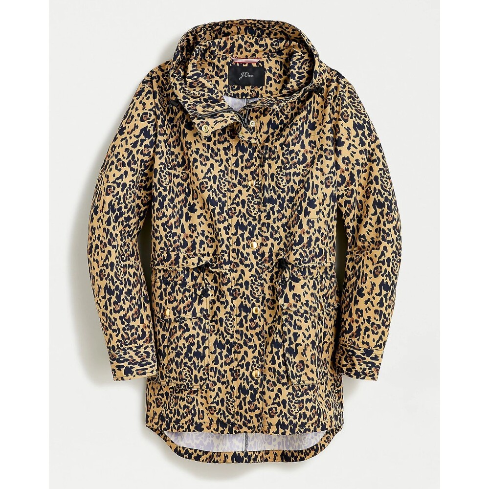J. Crew Women’s Perfect Rain Jacket Parka in Leopard Print size XL NWOT